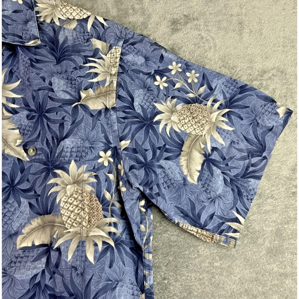Campia Moda Mens L Hawaiian Shirt Pineapple Blue Floral Camp Cruise Vacation VTG